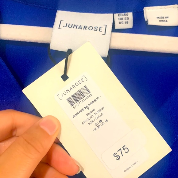 JUNAROSE JUMPSUIT RUFFLE SHOULDER TIE WAIST IN BLUE - Picture 7 of 10